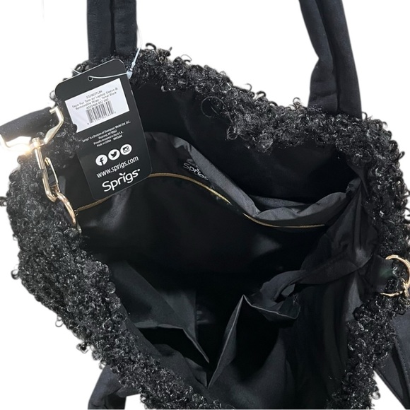 Sprigs Black Faux Fur Tote Bag | Casual Bag with Inside Laptop Sleeve Brand New - Picture 5 of 7